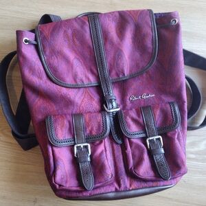 Robert Graham Stellen Rucksack Silk & Leather Backpack Paisley Red & Purple